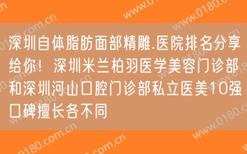 深圳自体脂肪面部精雕.医院排名分享给你！深圳米兰柏羽医学美容门诊部和深圳河山口腔门诊部私立医美10强口碑擅长各不同